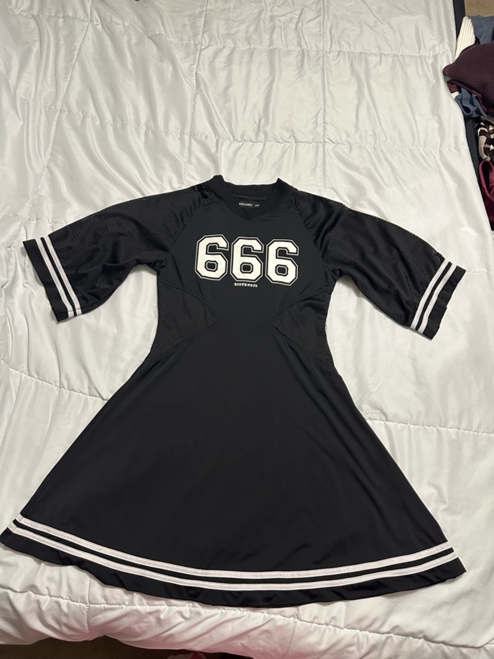 Disturbia 666 Black Jersey Dress US Size 4 Alt Sporty Goth Punk Mesh Rare UK S 8